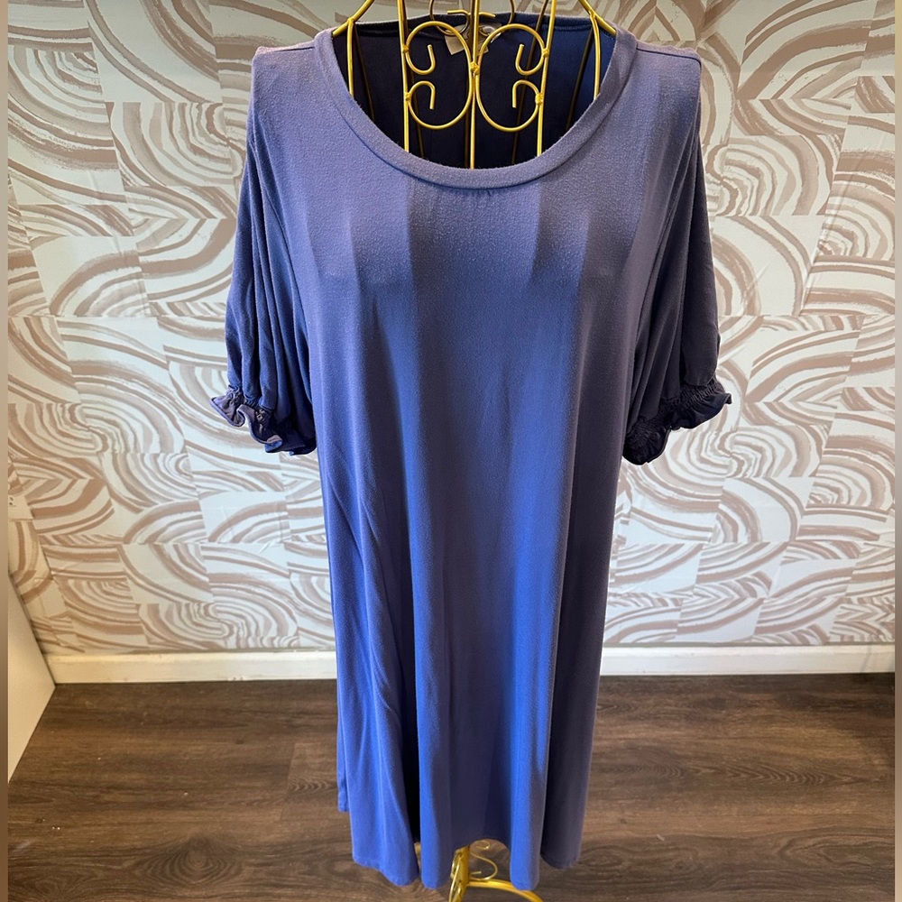 Loft periwinkle blue dress with ballon ruffle sleeves XL